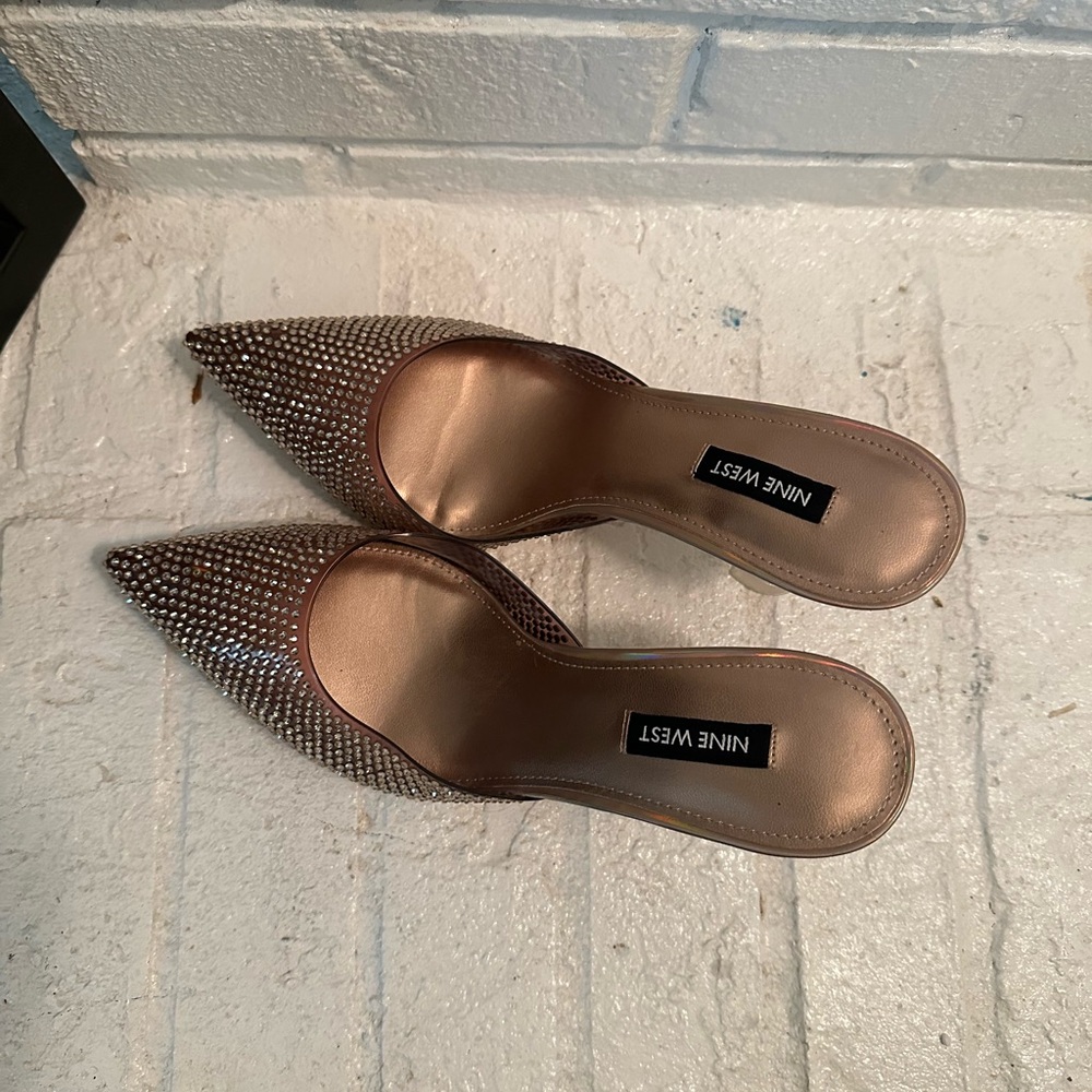 Bronze Rhinestone Embellished Mules - Picture 6 of 7